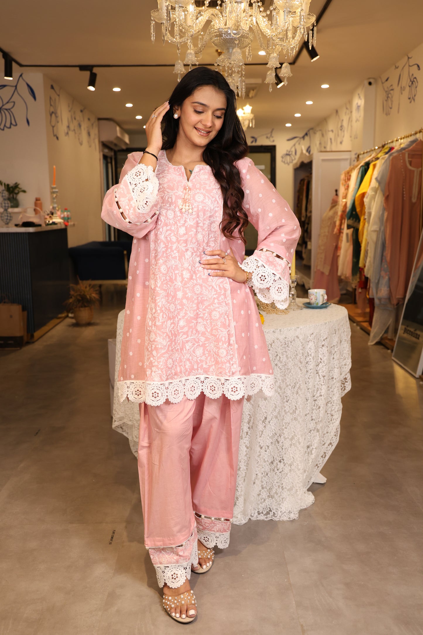 Blush Grace Embroidered Suit Set