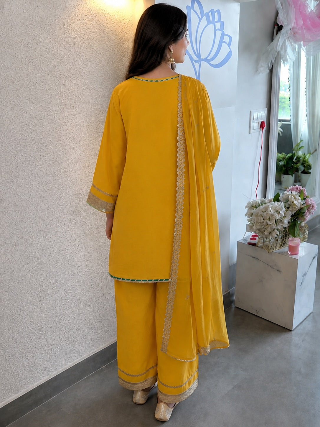 Mustard Embroidered Set