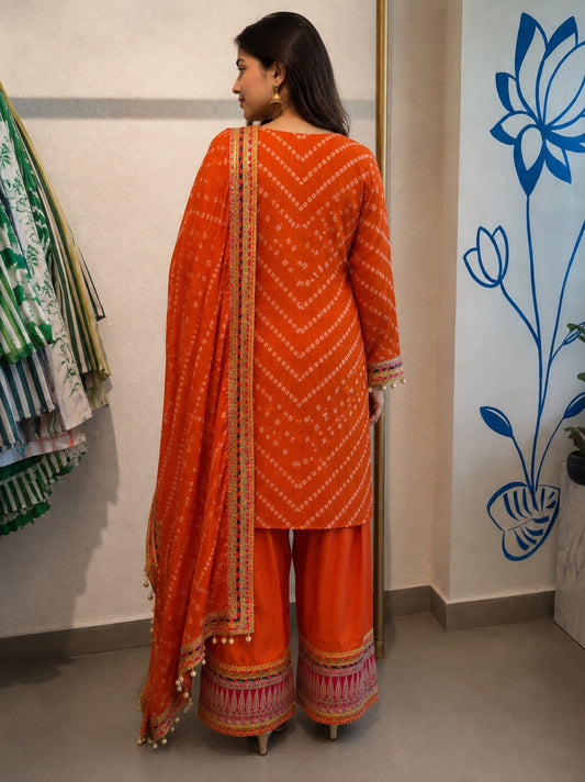 Rustic Orange Bandhani Suit Set