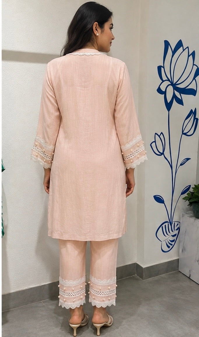 Blush Lace Embroidered Kurta Set