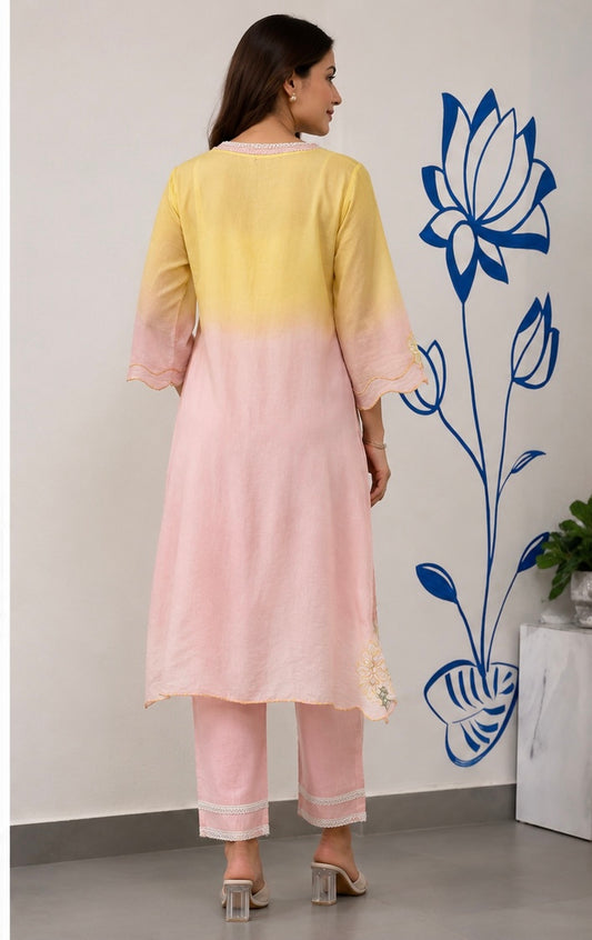 Gulabari Ombre Embroidered Kurta Set