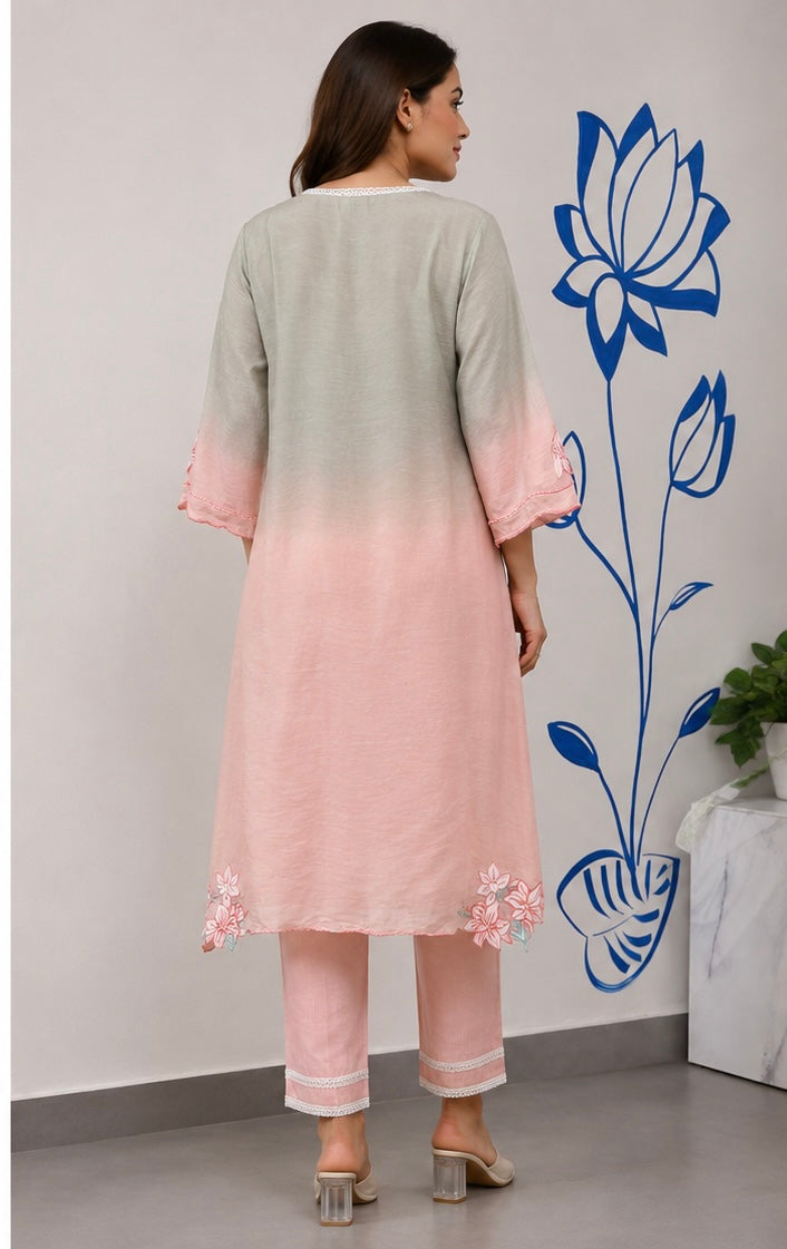 Sage Blush Floral Ombre Kurta Set