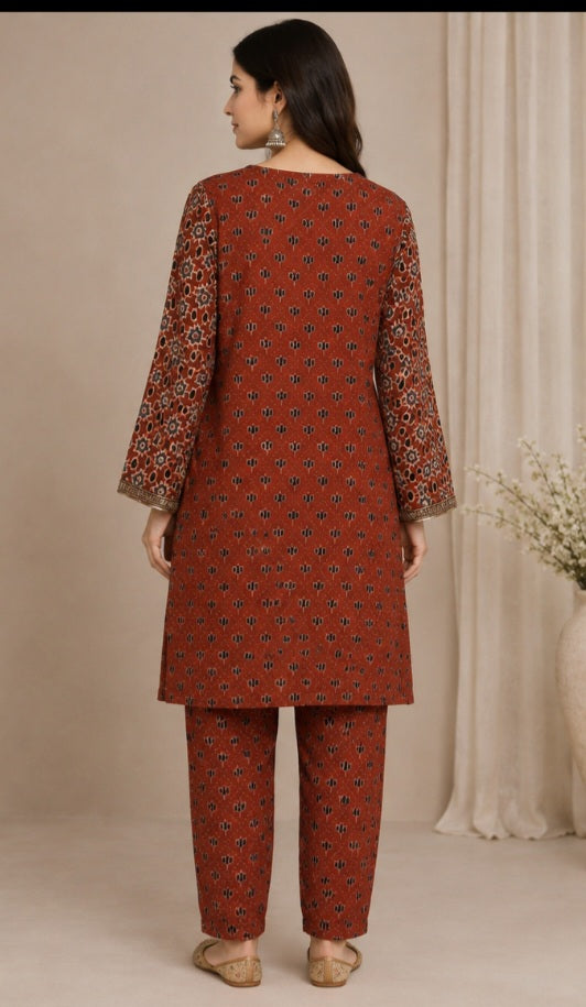 Rust Heritage Printed Kurta Set