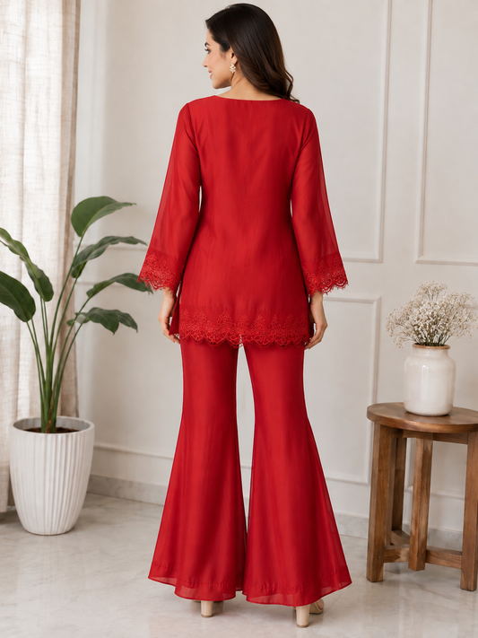 Ruby Elegance Embroidered Co-ord Set