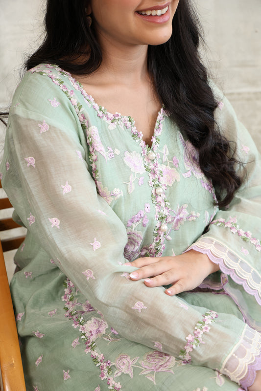 Mint Blossom Embroidered Suit Set