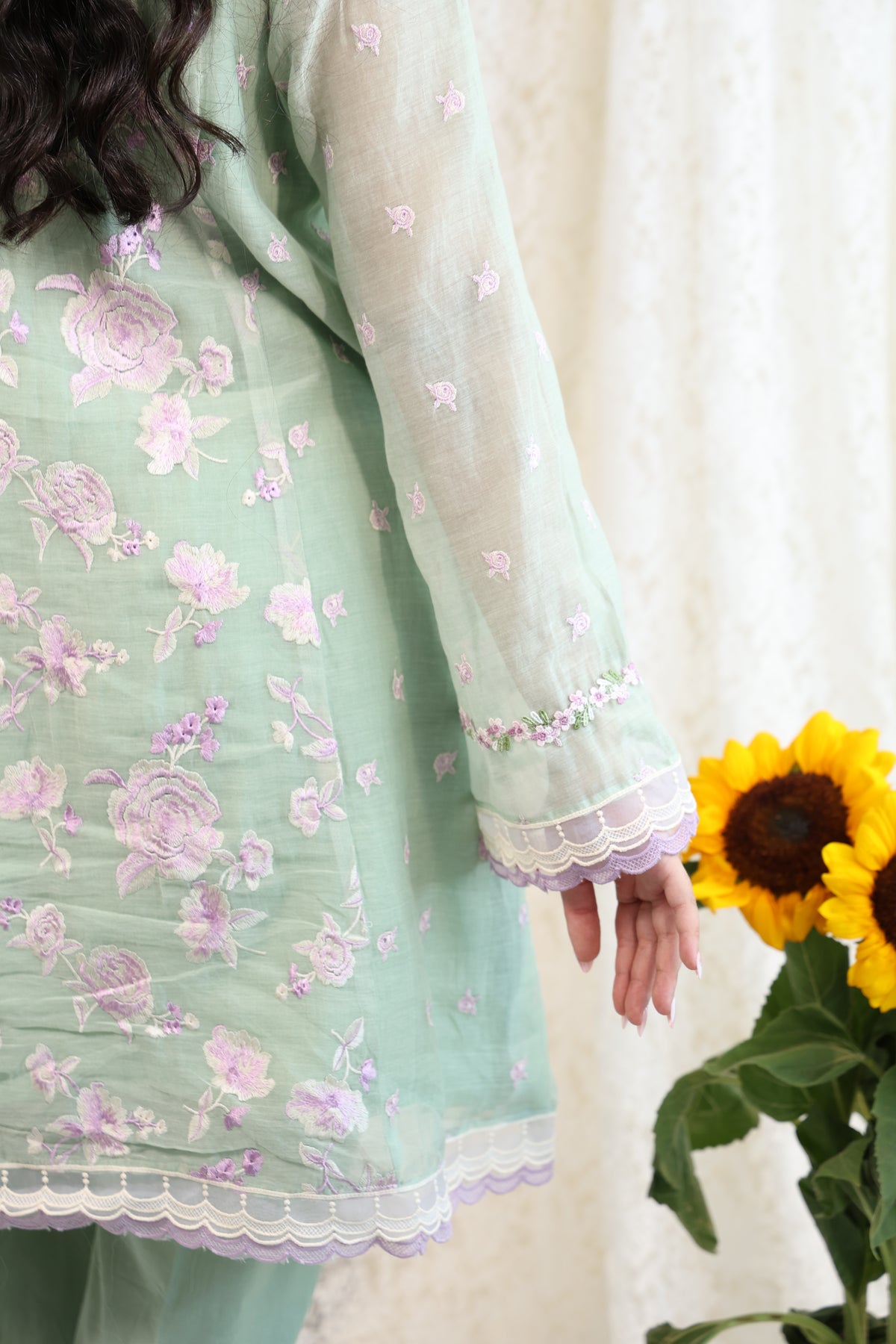 Mint Blossom Embroidered Suit Set