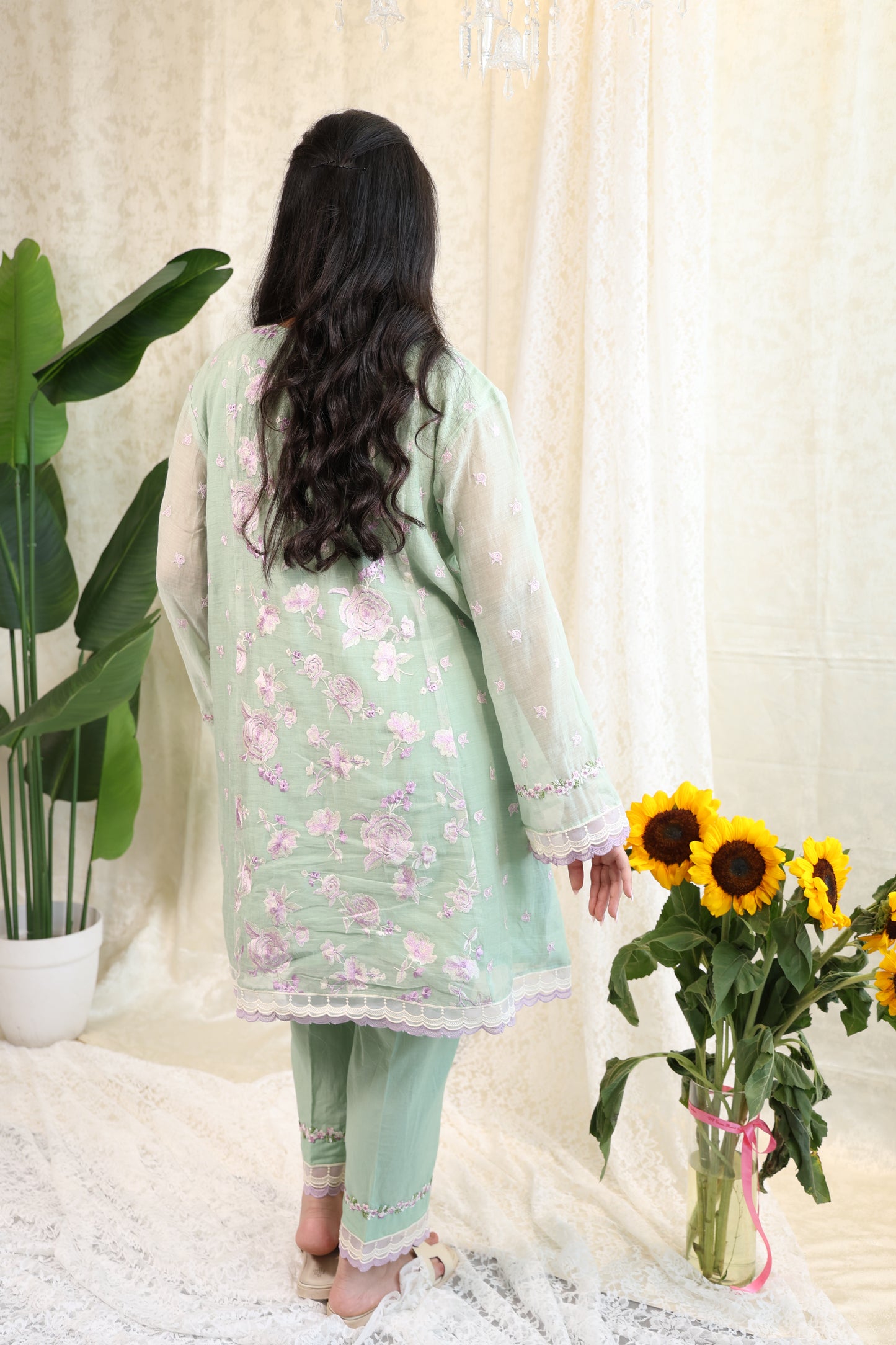 Mint Blossom Embroidered Suit Set