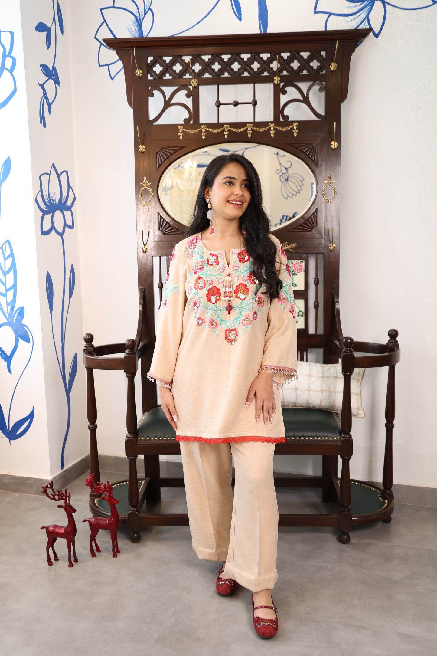 Peach Blossom Embroidered Suit Set