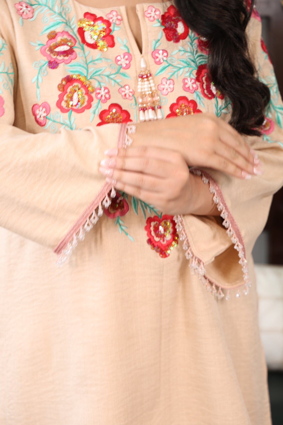 Peach Blossom Embroidered Suit Set