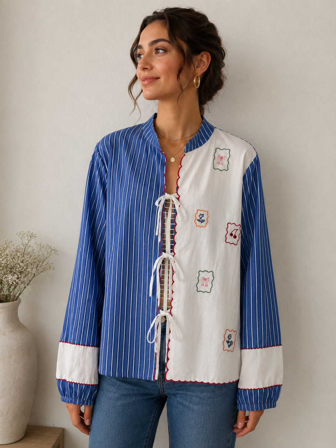 Azure Lace Stripe Shirt