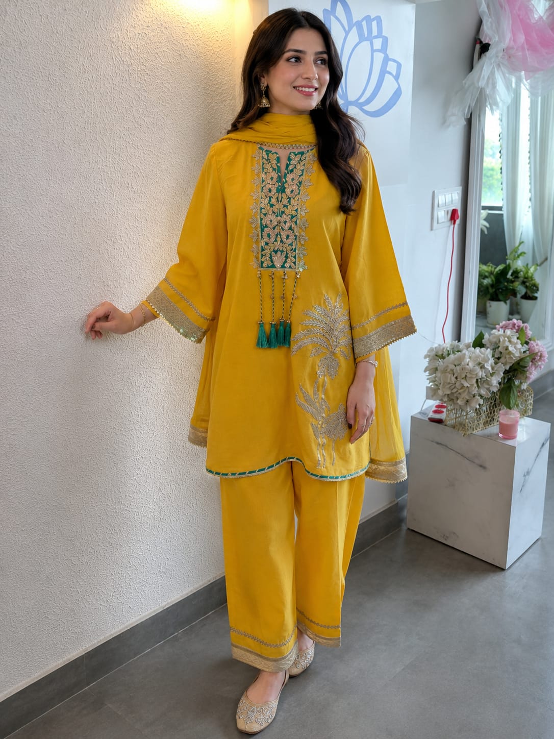 Mustard Embroidered Set