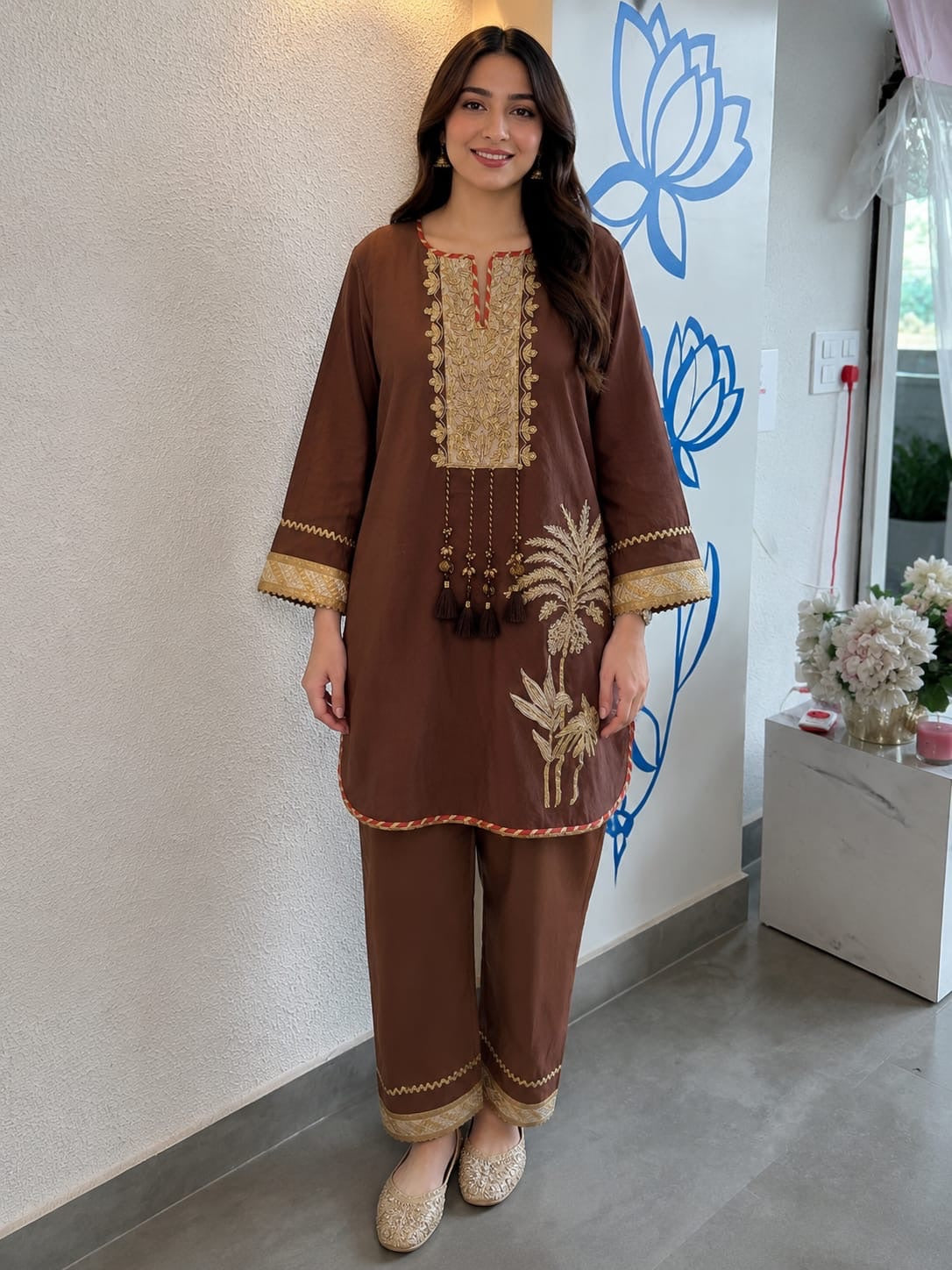 Chocolate Brown Embroidered Suit Set