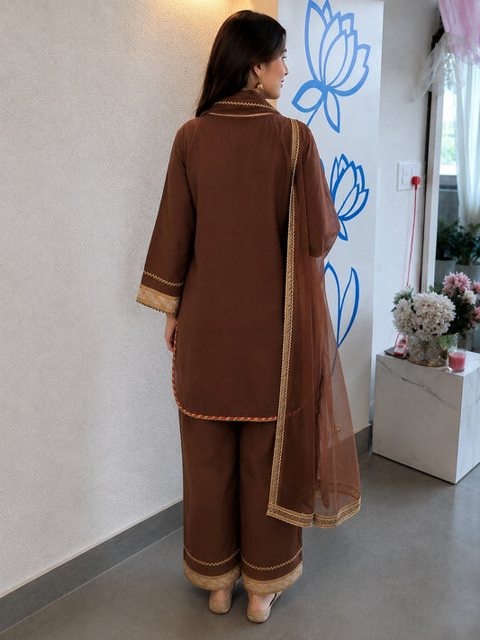 Chocolate Brown Embroidered Suit Set