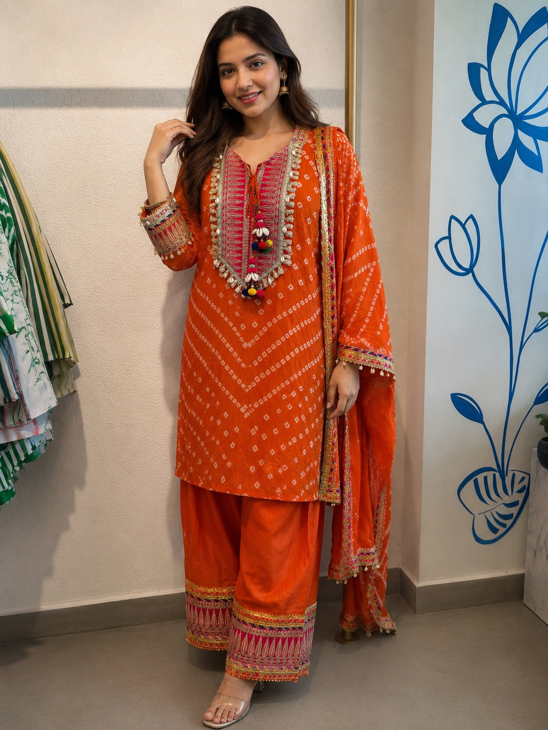 Rustic Orange Bandhani Suit Set