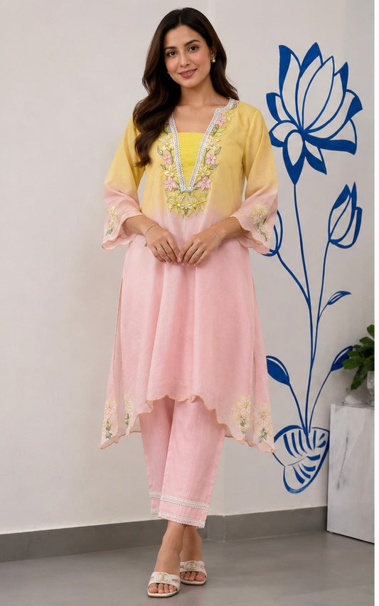 Gulabari Ombre Embroidered Kurta Set