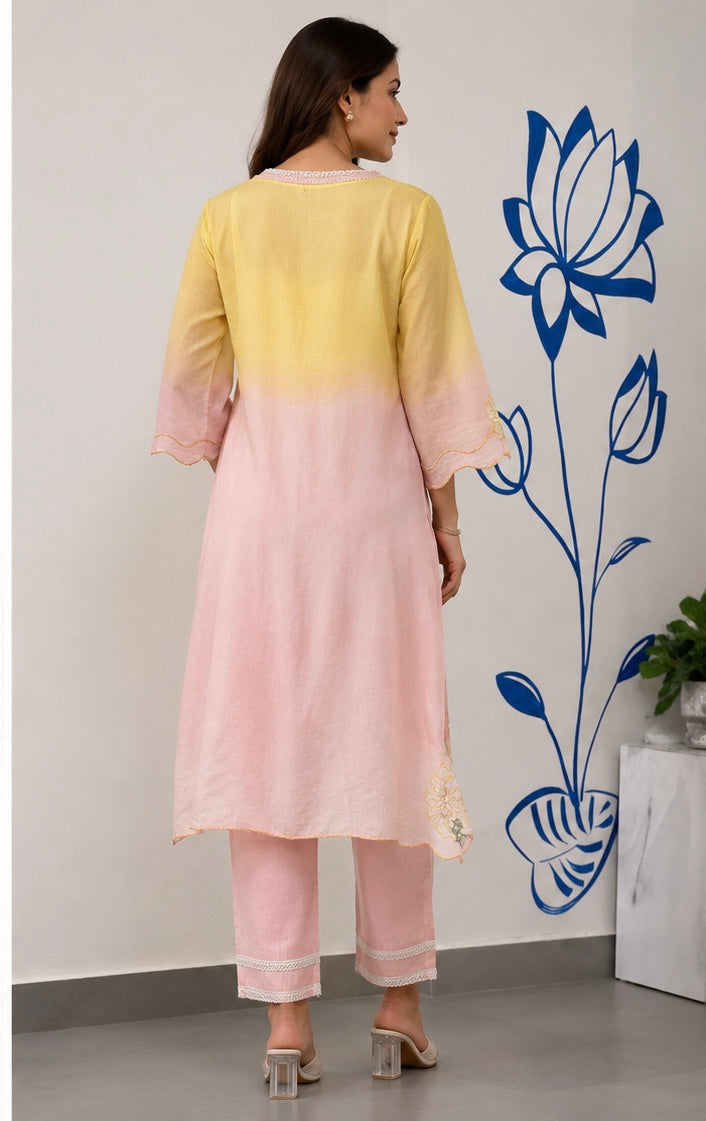 Gulabari Ombre Embroidered Kurta Set