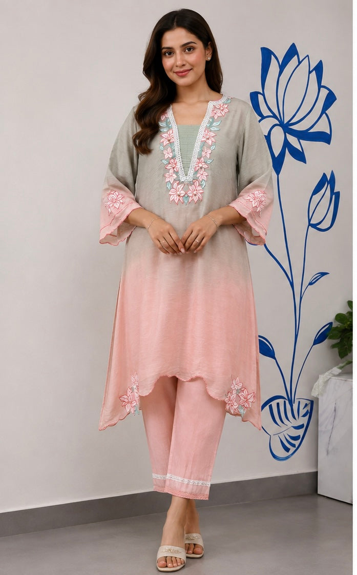 Sage Blush Floral Ombre Kurta Set