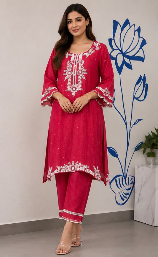 Ruby Red Embroidered Kurta Set