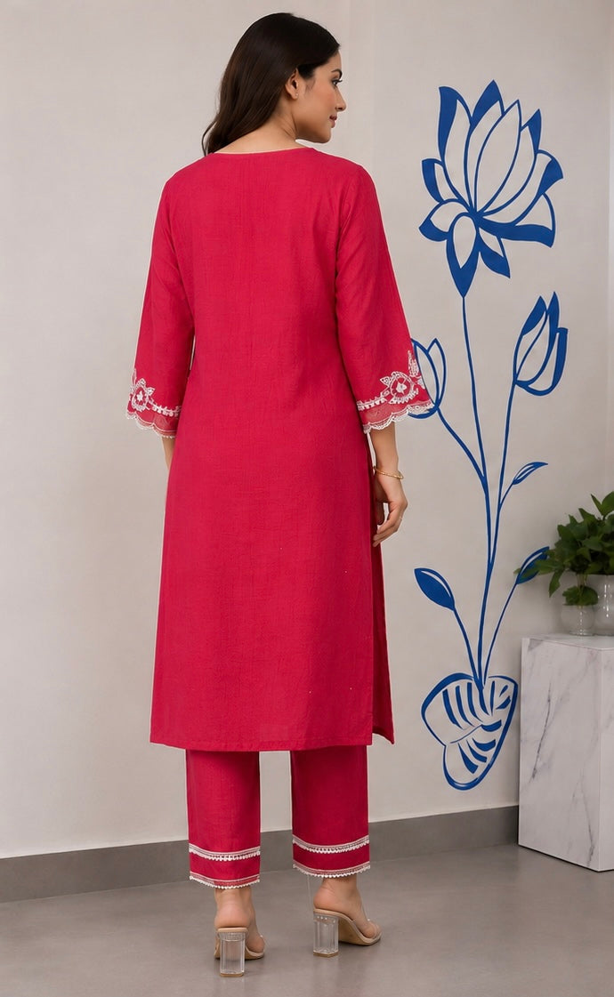 Ruby Red Embroidered Kurta Set