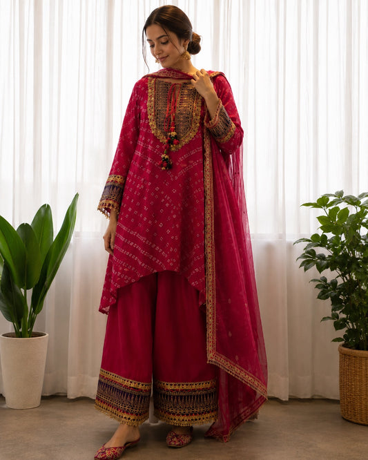 Ruby Bandhani Suit Set
