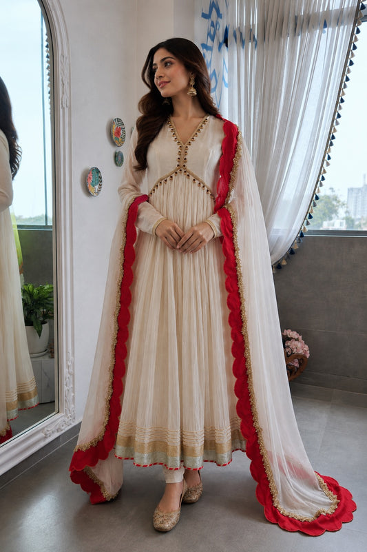 Ivory Red Grace Anarkali Set