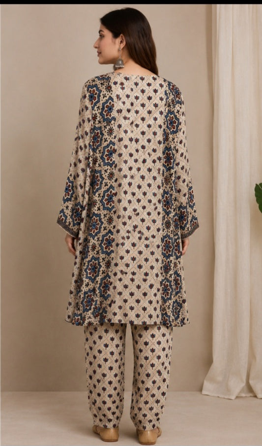 Ivory Heritage Printed Kurta Set