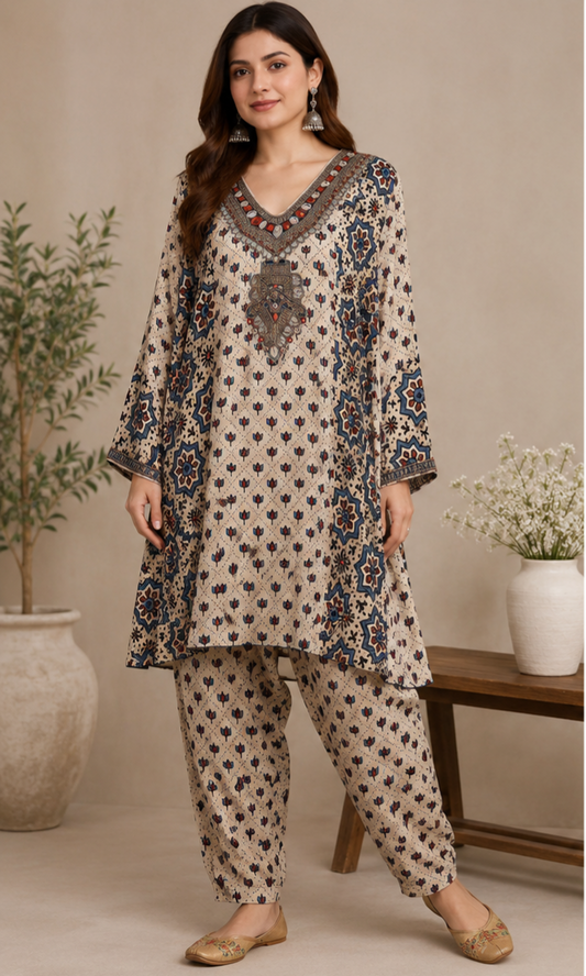 Ivory Heritage Printed Kurta Set