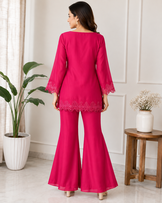 Fuchsia Elegance Embroidered Co-ord Set