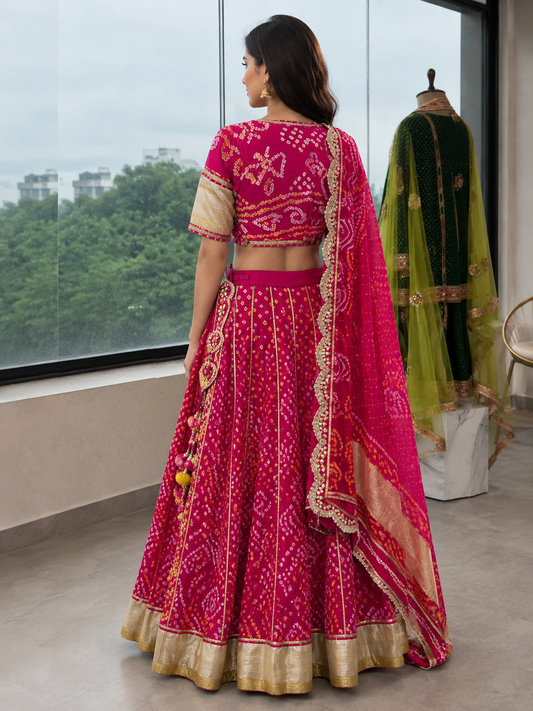 Royal Pink Bandhani Lehenga Set