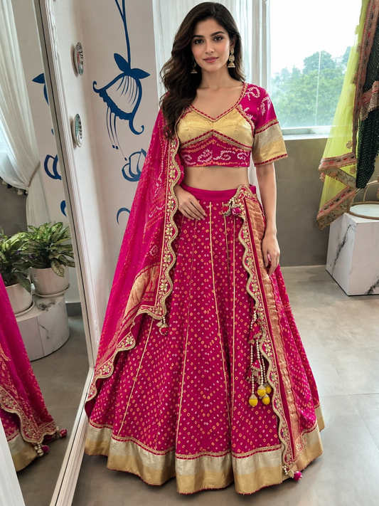Royal Pink Bandhani Lehenga Set
